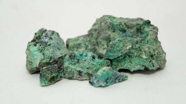 A sample of the copper mine oxide ores Malachite and Chrysocolla in the raw mineral state.