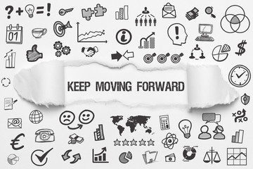 Keep Moving Forward / weißes Papier mit Symbole