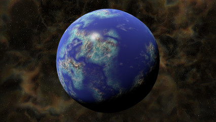 beautiful earthlike planet in deep space orbiting a bright sun