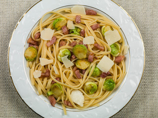 Pancetta and Brussel Sprout Linguine