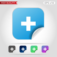 Colored icon or button of plus symbol with background