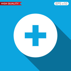 Colored icon or button of plus symbol with background