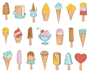 collection of ice cream illustrations isolated on white background
