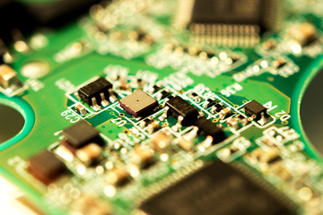 Macro photo of electronic circuit board of computer chip