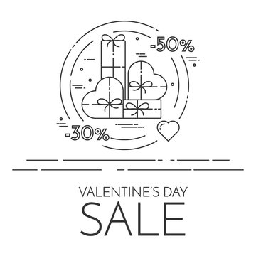 Line horizontal banner for Saint Valentine's day sale and discount
