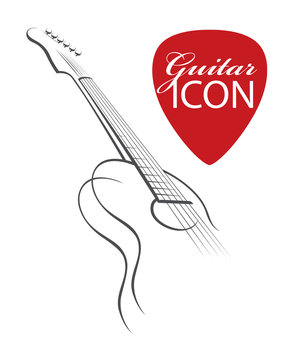 monochrome abstract image of guitar with red pick