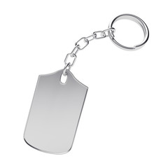 Blank silver key chain isolated on white background. 3D illustration