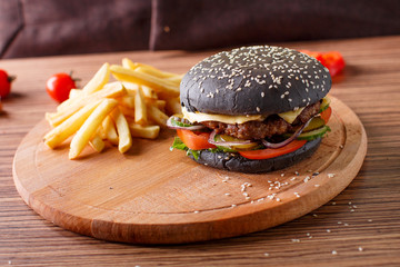 Black Hamburger with meat cutlet