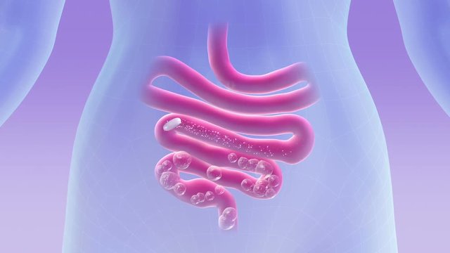 Cure for flatulence. High quality animation of cure for flatulence. Animated pill eliminates flatulence in the body. Include two animations and capsule separate mask.