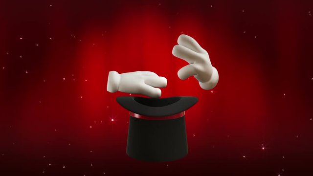Magic Hat. High quality magic hat animation. Animation showing white hands which make sorcery from the cap. Video contains various elements: 1.Magic hat animation, 2. Magic smoke, 3. Magic particles, 
