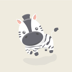 Vector cartoon character of little funny zebra.
