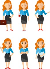 Concept of business woman in different positions . 