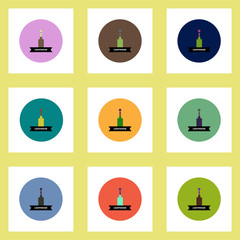 Collection of stylish vector icons in colorful circles building lighthouse