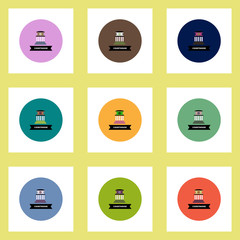 Collection of stylish vector icons in colorful circles building courthouse