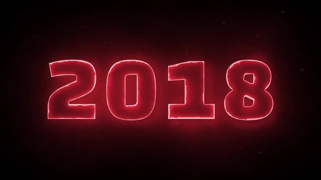 2018 tag red glowing on black background - happy new year