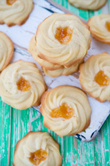 Home-made cookies of kurabie with apricot jam
