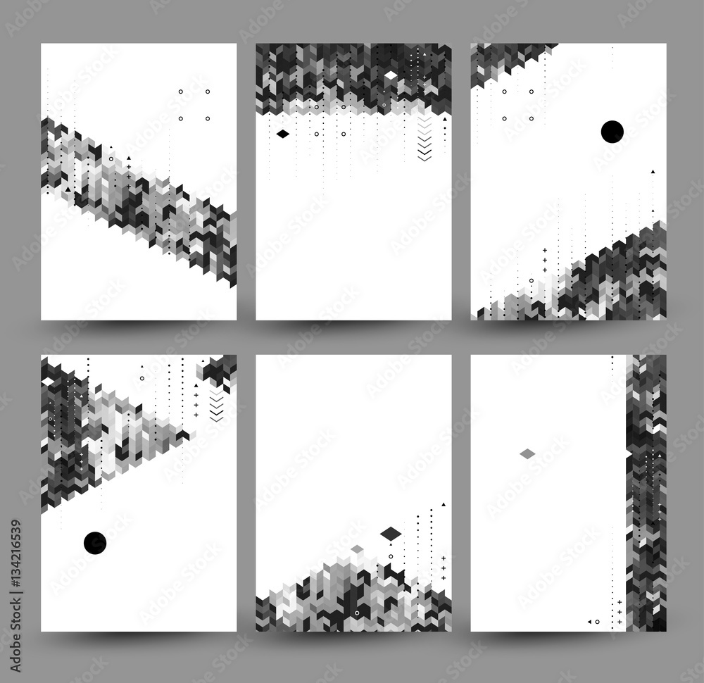 Leinwandbilder vector set of six monochromatic backgrounds, created from simple polygons and geometric figures. adv