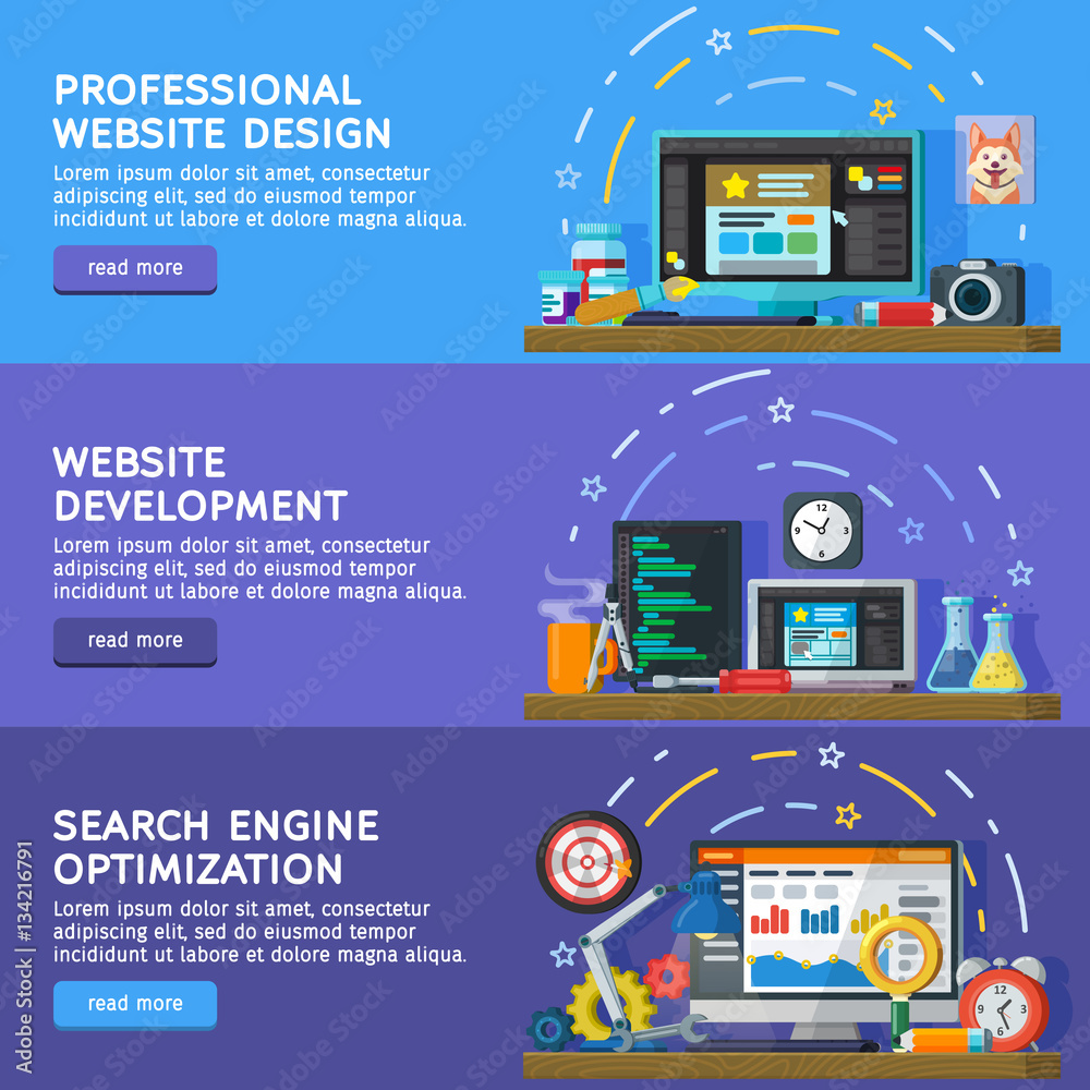 Poster horizontal banners for advertising in a flat style. set banners for web. website and apps developmen