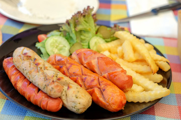 Sausage with fried potatoes.