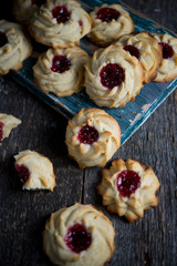 Home-made cookies of kurabie with raspberry jam

