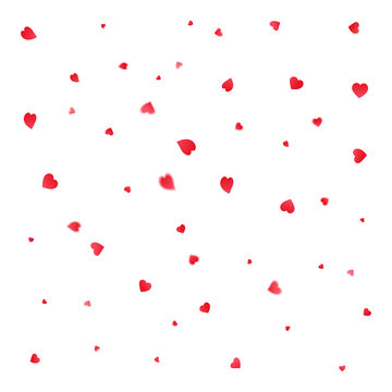 Valentines Day greeting card. Petals falling on white background