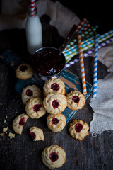 Home-made cookies of kurabie with raspberry jam
