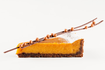 Piece of tart on white background