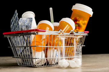 Basket full of prescription medication 