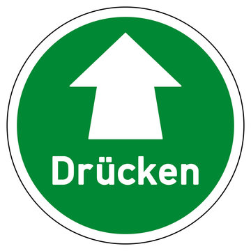 tkz1 T&uuml;rKennZeichnung tkz - rsg6 RoundSignGreen rsg - sign: button icon - T&uuml;rkennzeichnung / T&uuml;rschild mit Pfeil - Dr&uuml;cken - gr&uuml;n - rund xxl g4950