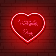 Valentines Day greeting card with neon glowing heart
