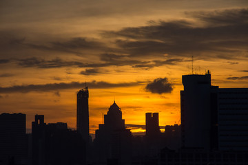Fototapeta na wymiar Bangkok Cityscape photo in the Dark tone, Strong contrast/Shadow mood. High Key photo tone.