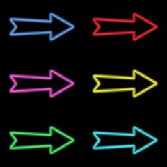 Arrows neon lights on a dark background. Vector illustration .