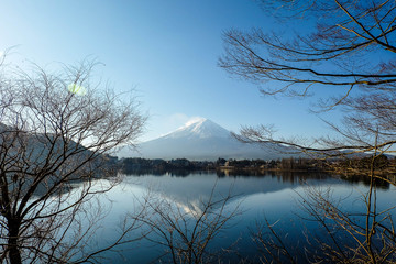 Fuji Mountain and blue sky at Kawaguchiko