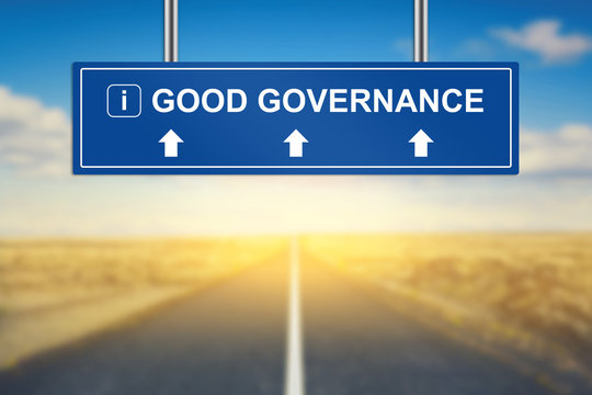 good governance words on blue road sign