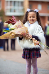 First grader with flowers
