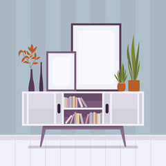 Retro interior with two frames for copyspace