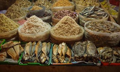 Various kind of salted fish and anchovy photo taken in Jakarta Indonesia