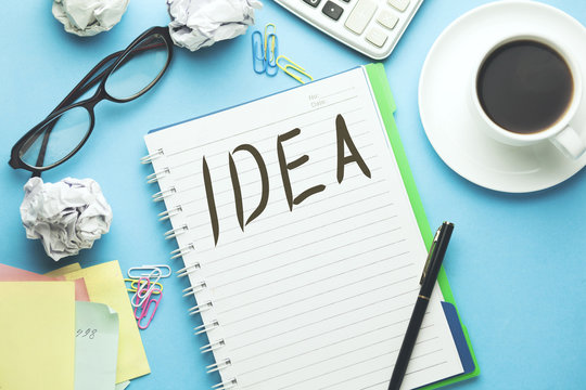 Idea text writeen on notebook