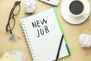 New job  text on notepad