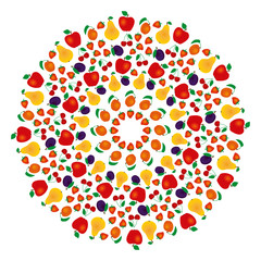 vector colored round summer fruity mandala - adult coloring book page