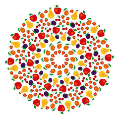 vector colored round summer fruity mandala - adult coloring book page