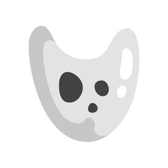 White Ghost In Childish Cartoon Manner Isolated On White Background.