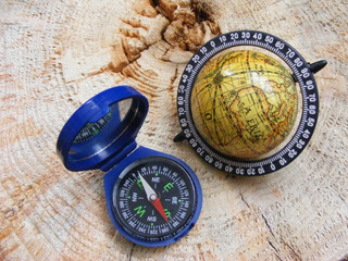 Fototapeta na wymiar wanderlust - globe and compass