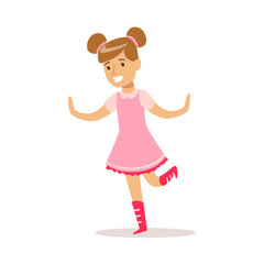 Happy Girl In Classic Girly Color Clothes Smiling Cartoon Character Dancing