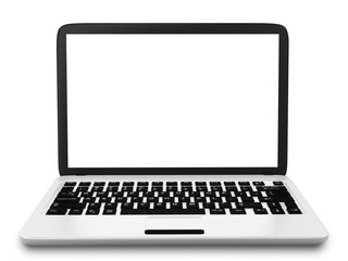 Modern Laptop PC with blank LCD screen isolated on white background (3D rendering)