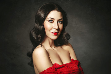 Portrait of the ideal woman in red dress. Fashion art portrait. Bright beautiful spring girl © angel_nt