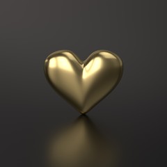 Golden Heart. 3D Render on Black Background