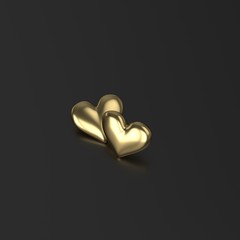 Two Golden Heart. 3D Render on Black Background