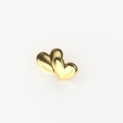 Two Golden Heart. 3D Render on White Background