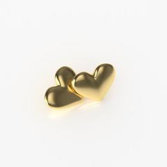 Two Golden Heart. 3D Render on White Background